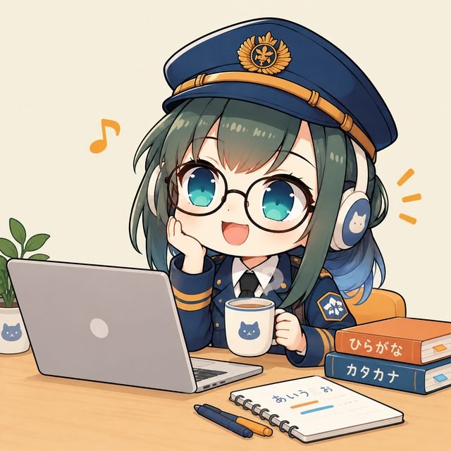 Chapi-chan estudia con portátil, auriculares y té